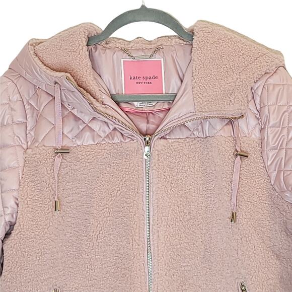 Kate Spade New York Hooded Faux Fur Quilt Jacket in Soft Rose,  Size Large, NWT - Picture 4 of 11